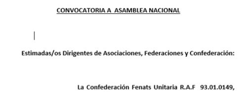 CONVOCATORIA A ASAMBLEA NACIONAL DE FENATS UNITARIA ABRIL 2020