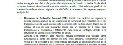 Carta dirigida al ministerio de salud 16 de abril 2020