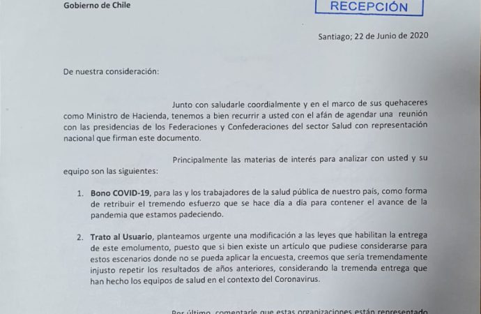 CARTA ENVIADA AL SR. MINISTRO DE HACIENDA