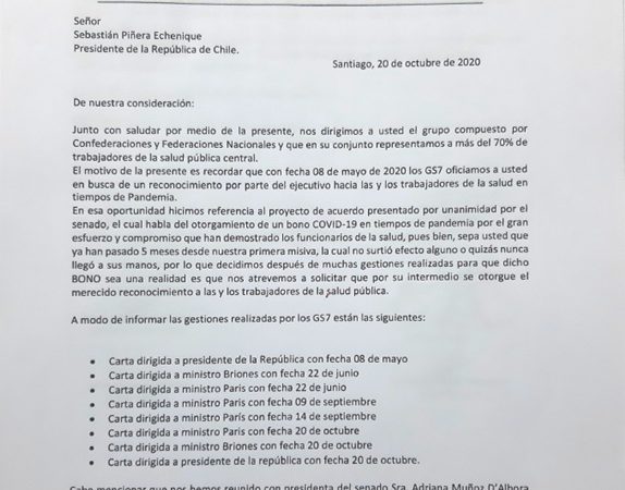 Cartas a Ministerios y el Presidente de la República