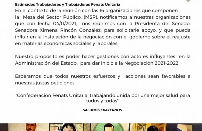 Reunión Mesa Sector Publico con Presidenta del Senado Sra. Ximena Rincon