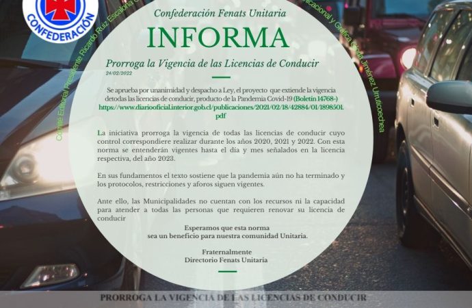 informativo sobre Prorroga de la licencia de conducir hasta el año 2023
